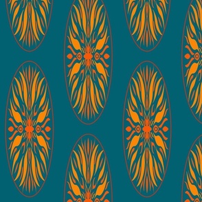 Take me to the beach - Surfboard in Orange and Teal on Teal by harmonyandpeace