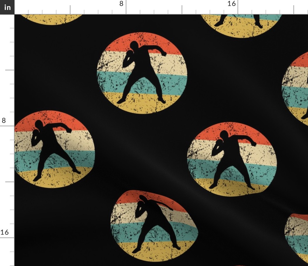 Retro Shot Put Track and Field Sports Icon Repeating Pattern Black
