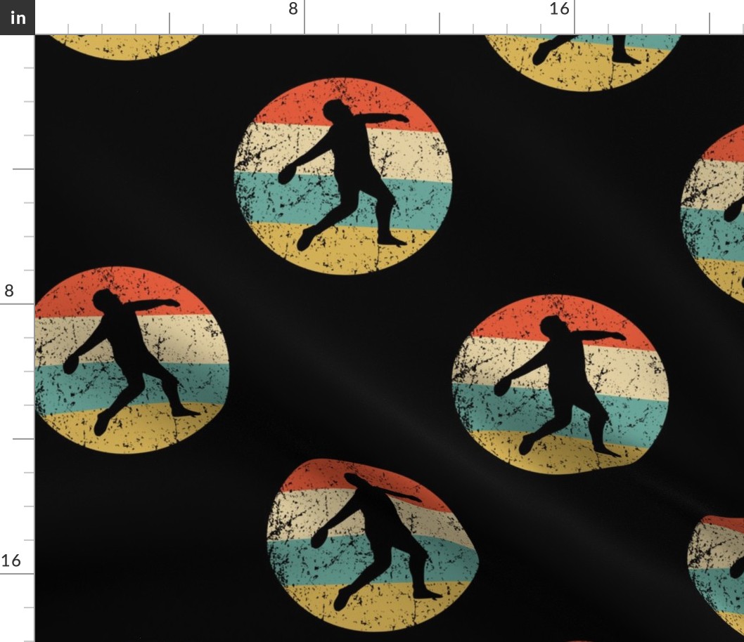 Retro Discus Throw Track and Field Sports Icon Repeating Pattern Black