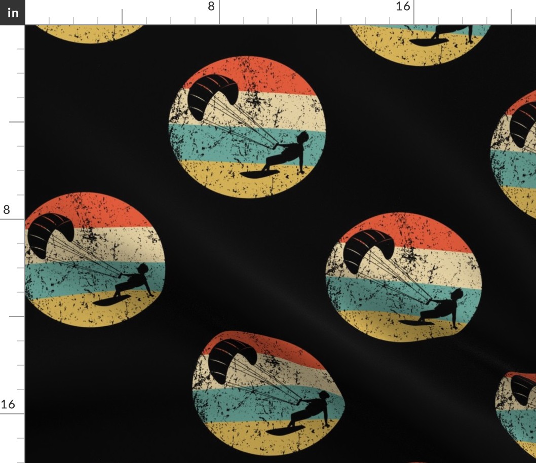 Retro Kite Surfing Sports Icon Repeating Pattern Black