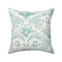 Teal Frogs in a Flower Garden Damask