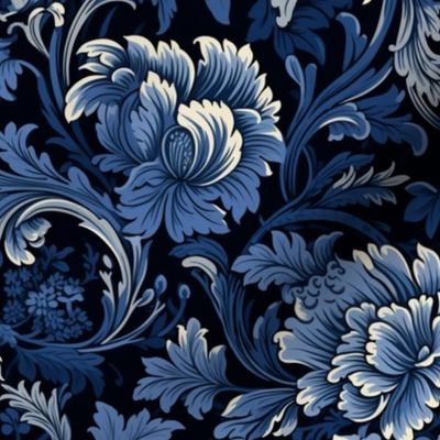 Midnight Florals: Classic Blue and White Floral Seamless Pattern