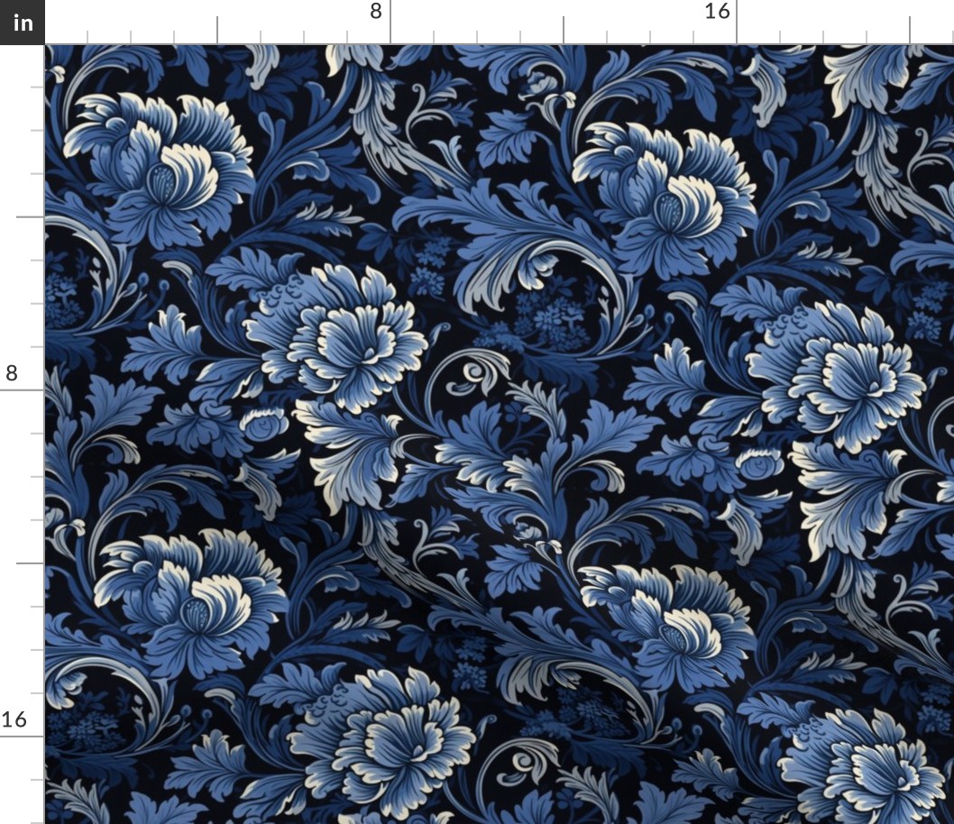Midnight Florals: Classic Blue and White Floral Seamless Pattern