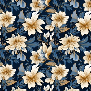Elegant Navy and Gold Floral Seamless Pattern for Fabric and Home Decor
