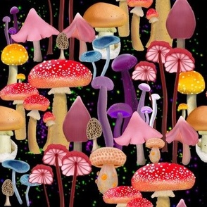 Mushroom  Forest on Black 