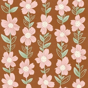 Boho Pink Floral with Green Vertical Vines_Sienna (Large)