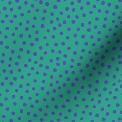 Bright Paper Cut Style Polka Dot | Dark Cobalt Blue on Turquoise Green