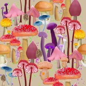 Mushroom  Forest on Cream 