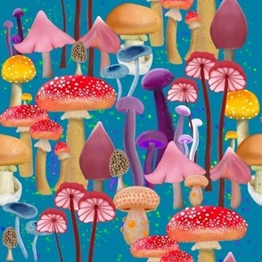 Mushroom  Forest on Blue