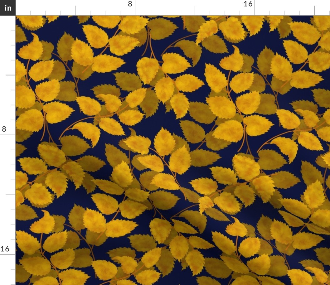 Golden Leaves Toss/Sloe Hedge Coordinate/Gold Botanical - Large Midnight