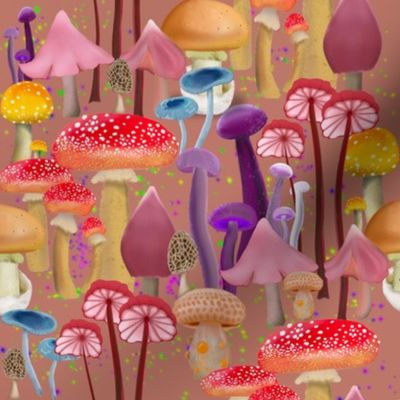 Mushroom  Forest on Muave Pink 