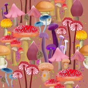 Mushroom  Forest on Muave Pink 