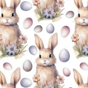 Floral Easter Bunnies Watercolor 1 by Norlie Studio
