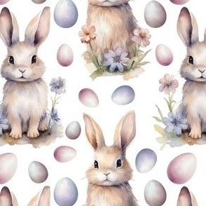 Floral Easter Bunnies Watercolor 2 by Norlie Studio
