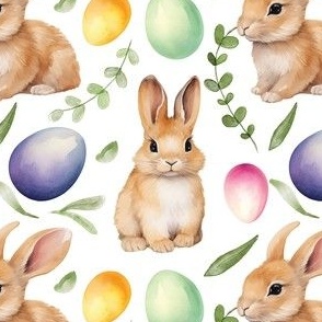 Easter Bunnies Watercolour 1 by Norlie Studio