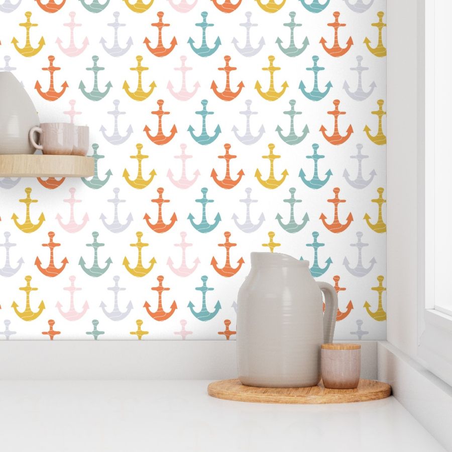 Colorful Nautical Anchors - Coastal - Seaside - Ocean - Sea - Maritime - Ship - Sailor - Sailing - Marine Engineer - Yacht - Kids - Boat - Sealife - Beach