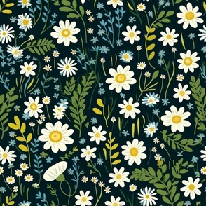 Midnight Garden Daisies Seamless Pattern for Apparel and Home Décor