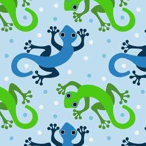 Gecko Blue and Green on Blue  (L)- Lizard Reptile Animal - Cute Gecko for Kids
