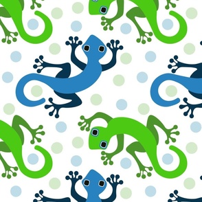 Gecko Blue and Green on White (L) - Lizard Reptile Animal - Cute Kids Geckos
