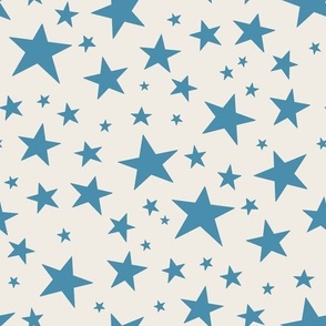 Medium Scale // Star Print - Cornflower Blue Stars on Cream White / Hand-drawn Star Pattern