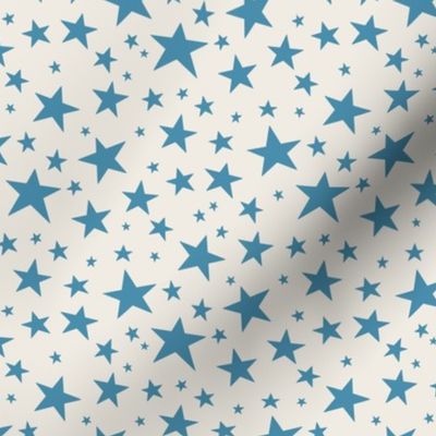 Smaller Scale // Star Print - Cornflower Blue Stars on Cream White / Hand-drawn Star Pattern