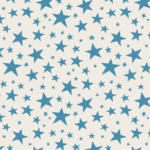 Smaller Scale // Star Print - Cornflower Blue Stars on Cream White / Hand-drawn Star Pattern