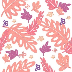 Pink and coral tropical leaf pattern