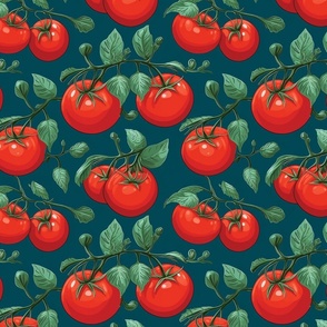 Ripe Tomato Vine Seamless Pattern