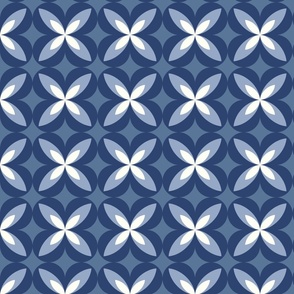 Medium Monochrome Geometric flowers in Blue grey and off white