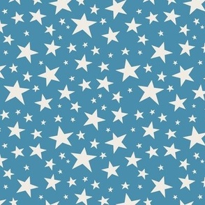 Smaller Scale // Star Print - Cream White Stars on Cornflower Blue / Hand-drawn Star Pattern