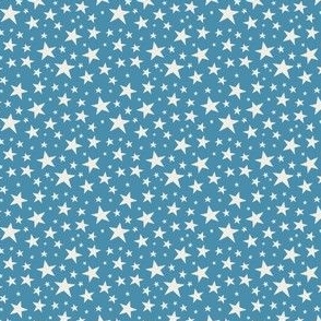 Mini Scale // Star Print - Cream White Stars on Cornflower Blue / Hand-drawn Star Pattern