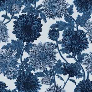Marvelous Mums  Chrysanthemum Pattern in Blue and White