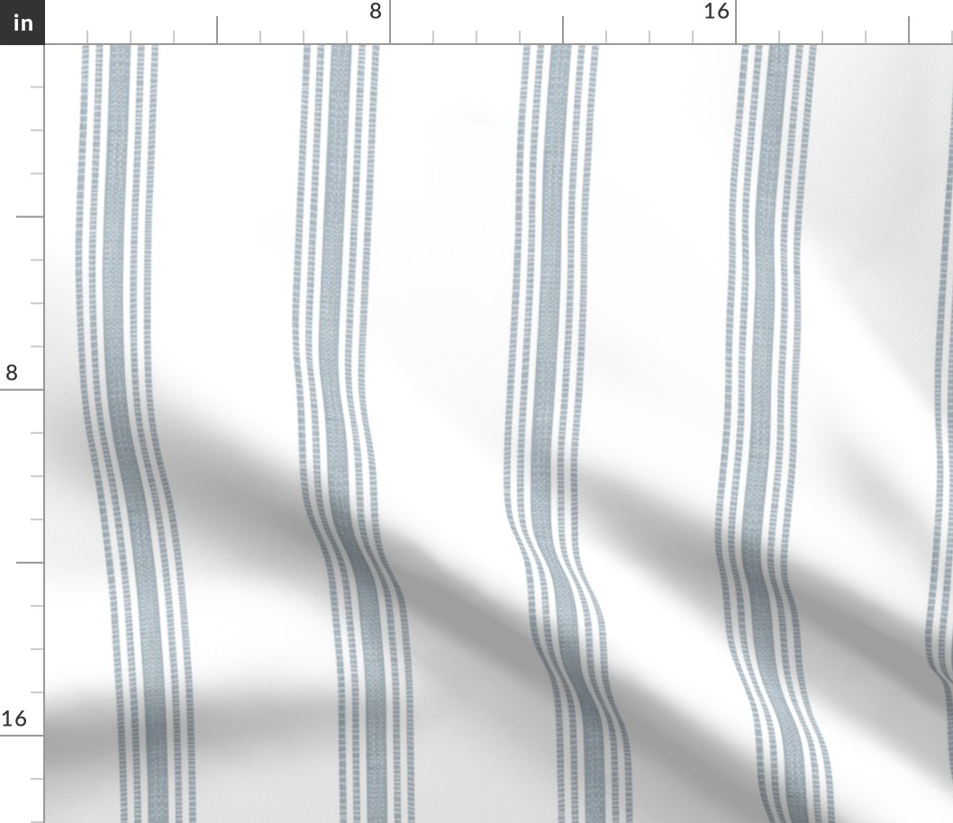 [S] French Blue and White Provincial Grain Sack Stripes - Vertical - Chambray Blue on Pure White #FFF