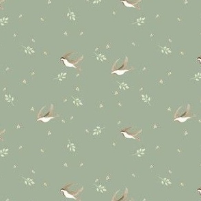 Peach Blossom Bird green 4" wide