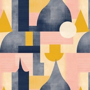 Abstract Cubism Mid Century Geometric Shapes 