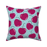 cherries and tiny hearts - purple and blue - large