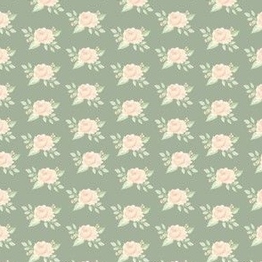 Peach Blossom block print green 2" wide