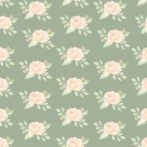 Peach Blossom block print green 3" wide