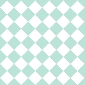 Diagonal Checkers, Aqua Mint and White