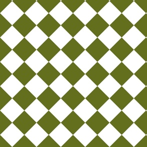 Diagonal Checkers, Olive Green and White, Large