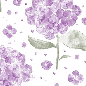 24" Watercolor Purple Hydrangea Flowers -  Large Florals