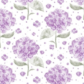 12" Watercolor Purple Hydrangea Flowers -  Spring Florals