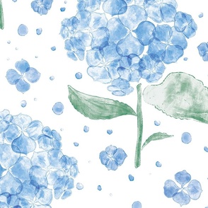 24" Watercolor Blue Hydrangea Flowers -  Soft Large Florals