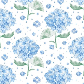 12" Watercolor Blue Hydrangea Flowers -  Soft Painterly Florals