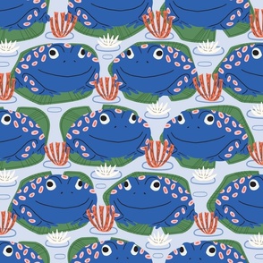 Bullfrogs On Lilypads | Blue