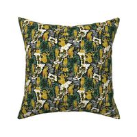 Croak Band 2.0- Frogs Jamming Session in the Amazon Forest- Block Print- Dark Jungle Green- Small Scale 