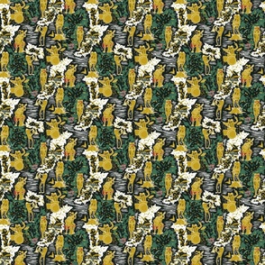 Croak Band 2.0- Frogs Jamming Session in the Amazon Forest- Block Print- Dark Jungle Green- Small Scale 