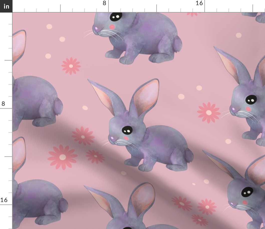 The grey-violet rabbit on the pink powder background pattern design