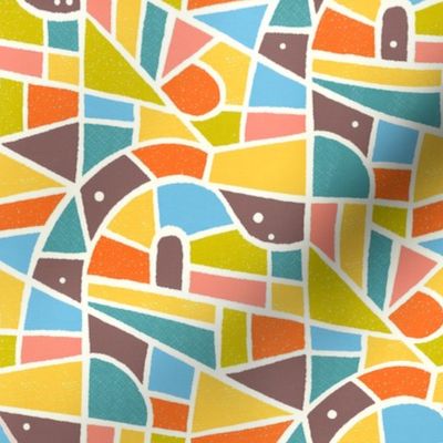 (S) Mosaic Pattern Wallpaper / Lively Modern Mid Century Version / Small Scale