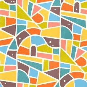 (S) Mosaic Pattern Wallpaper / Lively Modern Mid Century Version / Small Scale